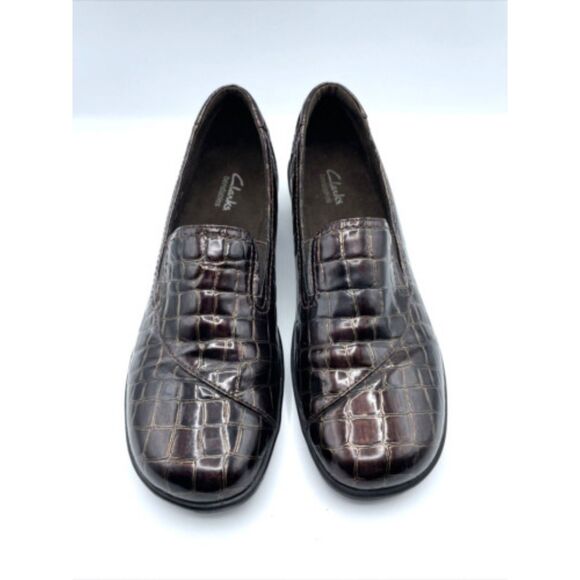 Clarks Bendables MAY POPPY Brown Croc Embossed Slip On Loafers WOMENS SIZE 9.5N - Picture 1 of 7